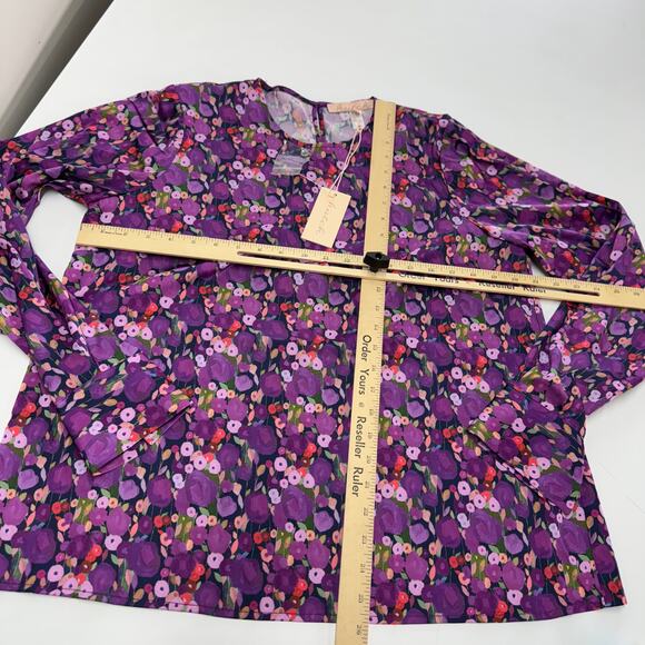Hutch Top‎ Womens Large Purple Lavender Watercolor Whimsy Floral Davy Blouse - Picture 8 of 10